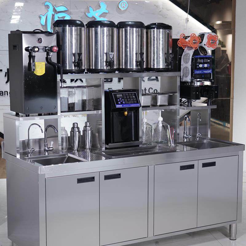 恒芝水吧台商用奶茶店设备全套 奶茶操作台奶茶机冰箱水吧工作台