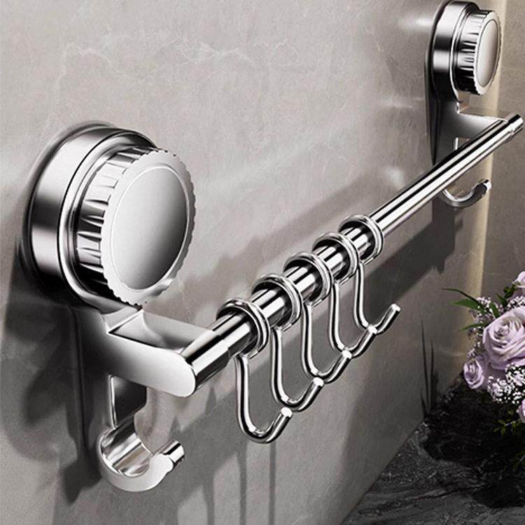 304不锈钢吸盘式置物架卫生间厕所壁挂式浴室挂钩免打孔毛巾挂杆