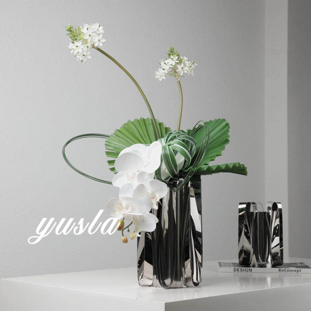 简约客厅插干花瓶花器不锈钢茶几售楼部酒店餐厅吧台摆件软装饰品