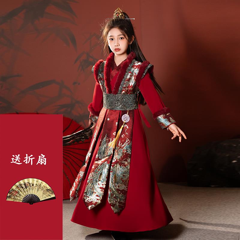 高档女秋童风汉服古装武侠风帅气花木兰唐演装春儿童将军飞鱼服国图片