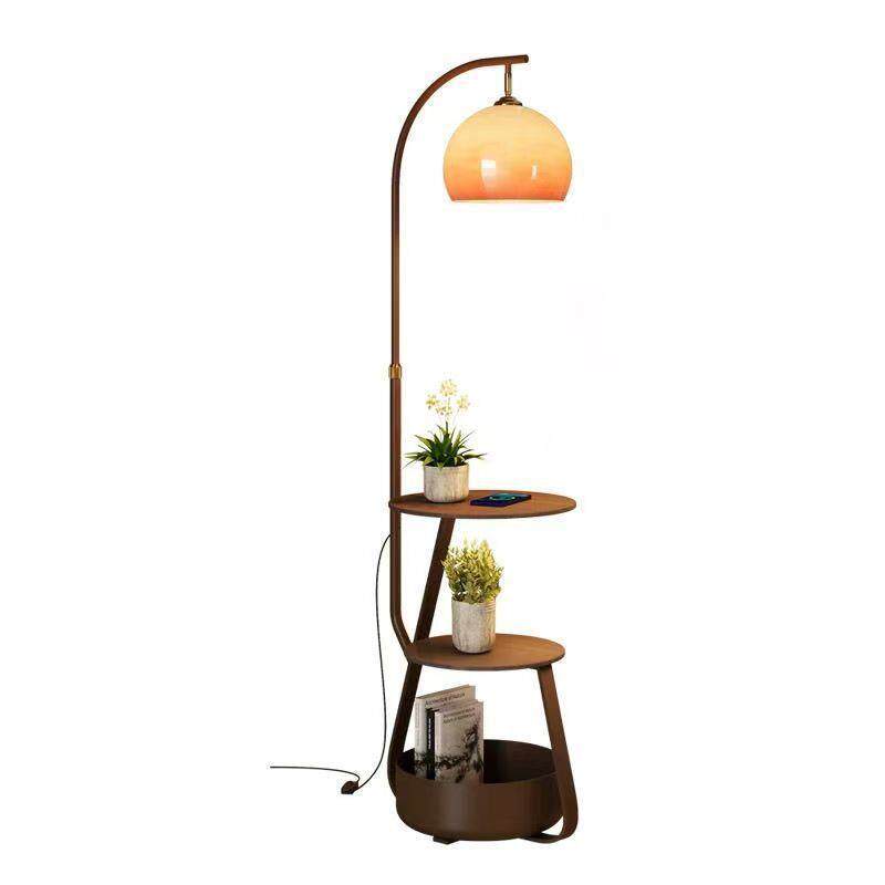 中古风柚子落地灯客厅沙发旁氛围感茶几美式复古卧室床头柜一体灯