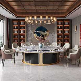 轻奢岩板电餐桌不锈钢动动桌电会酒店餐厅电动转所盘大咨询客服桌