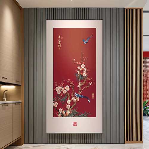 喜气盈门玄关装饰画新中式入户正对门挂画红色寓意好走廊过道壁画