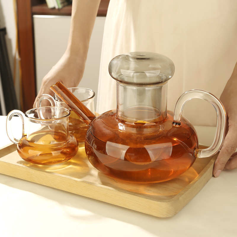明尚德茶壶高硼硅耐热玻璃过滤茶具轻奢琥珀色茶杯煮泡茶壶套装