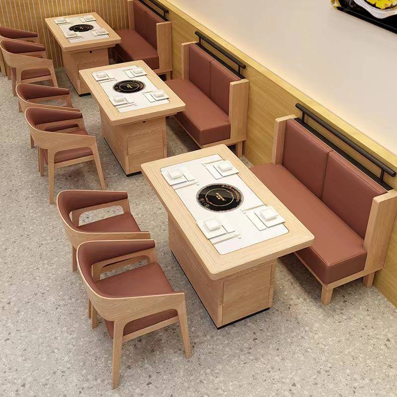 卡座沙发编藤靠墙实木奶茶店汉堡店咖啡厅餐饮餐厅餐桌火锅店桌椅