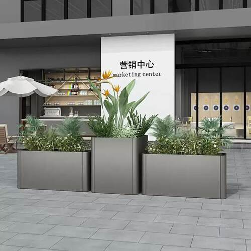 户外不锈钢坐凳花箱组合广场售楼部铁艺花坛花槽座椅围栏隔断成品