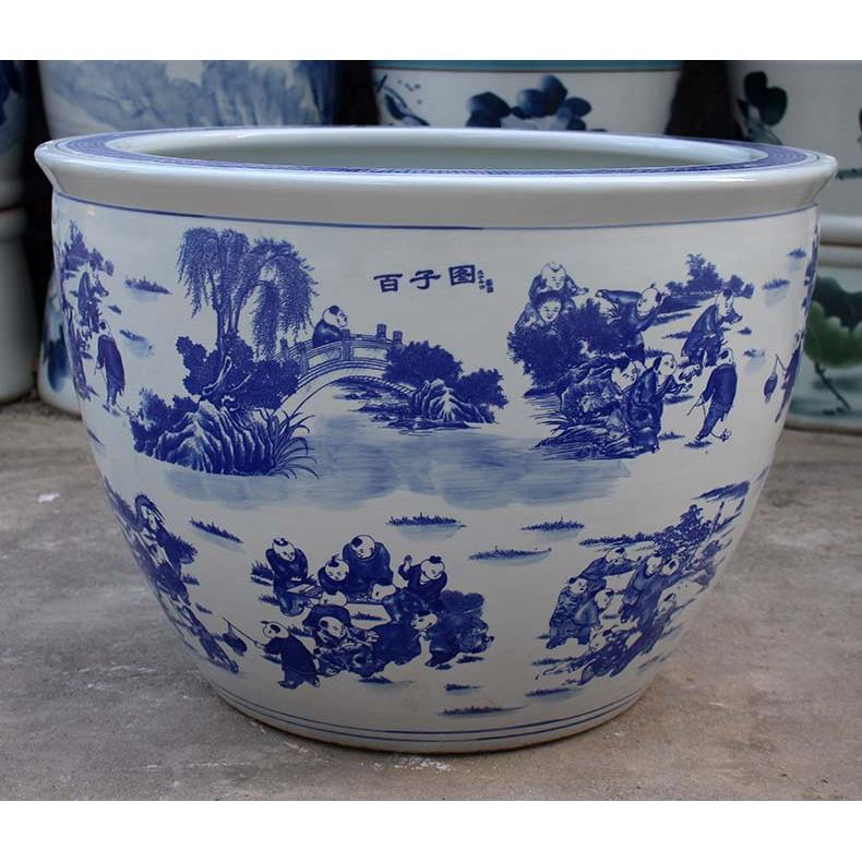 高档景德镇庭青花陶瓷水鱼缸落地米特大缸瓷缸1睡莲大荷花缸乌龟