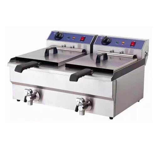 台式商用油炸机双缸薯条电炸炉13L大容量带阀加厚无烟油炸锅