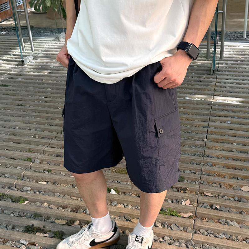 藏青休闲 口袋工装短裤男生夏季2026新款宽松百搭简约五分裤子