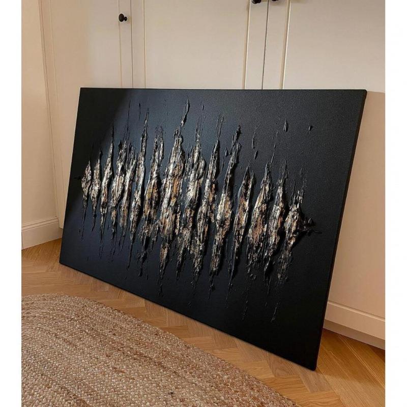 顺丰纯手绘油画黑金立体肌理轻奢装饰画客厅沙发横幅设计师极简挂