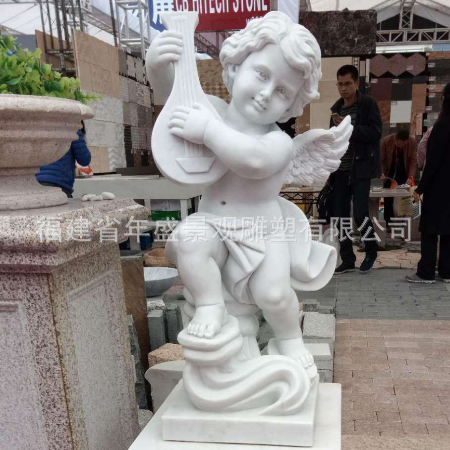 酒店装饰欧式天使石雕 别墅花园西方小男孩雕像 石雕塑厂家