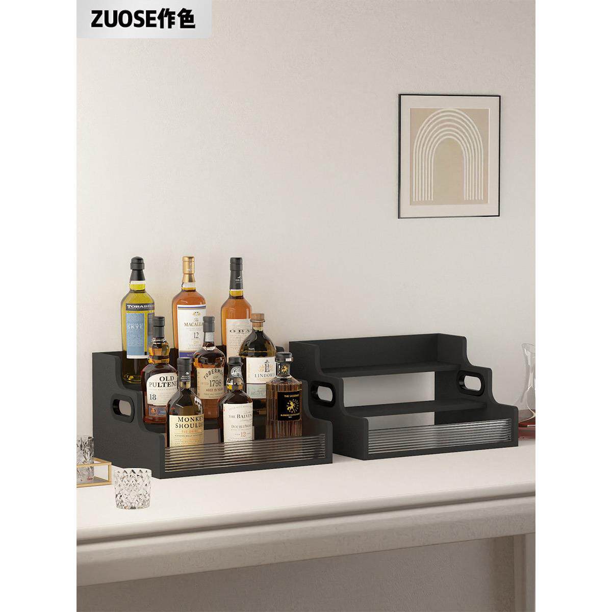 红酒置物架吧台阶梯式白酒瓶分层架酒杯高脚杯收纳架杂物零食架子