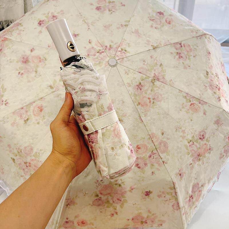 全自动双层蕾丝太阳伞女小清新防晒防紫外线黑胶遮阳折叠晴雨两用