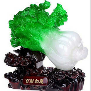 厂家直销白菜百财如意树脂仿玉工艺品货源玉白菜摆件家居商务礼品