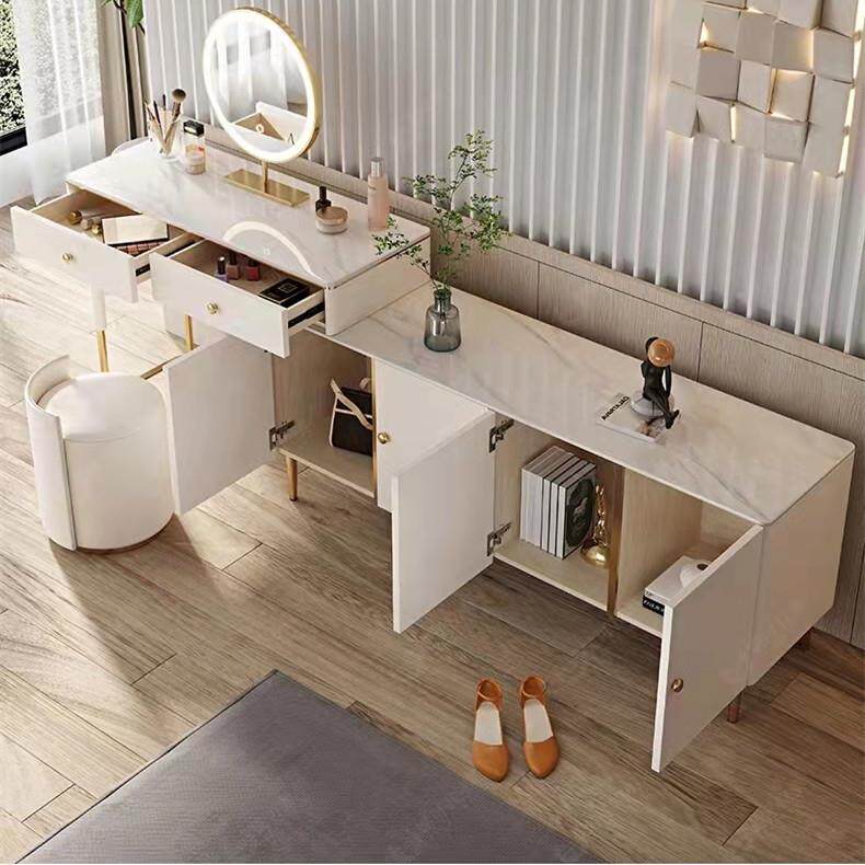 高档轻奢转角梳妆台电视柜收纳柜一体化妆桌卧室现代储物柜子一体