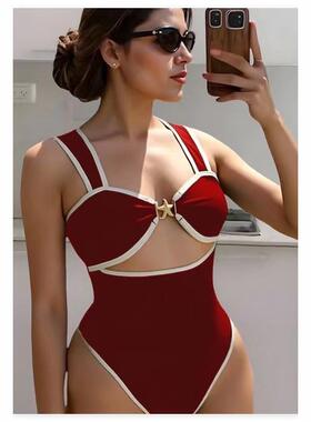 One-Piece Swimsuit, V Neck Swimwear, Pentagram Metal,