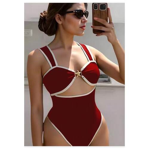 One-Piece Swimsuit, V Neck Swimwear, Pentagram Metal,