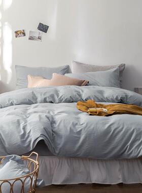 高档晚猫床上安四件套全棉纯棉i件ns风轻奢纯色简约单被套床宿舍