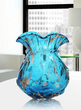 黎采琉璃工艺品水晶钱袋子花瓶创意客厅插花摆件玄关电视柜装饰品