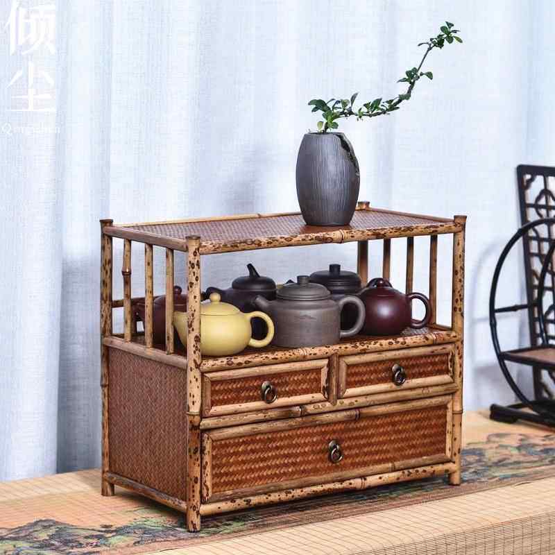梅鹿竹茶棚纯手工榫卯茶柜桌面茶架子茶具收纳架茶饼柜高端茶空间