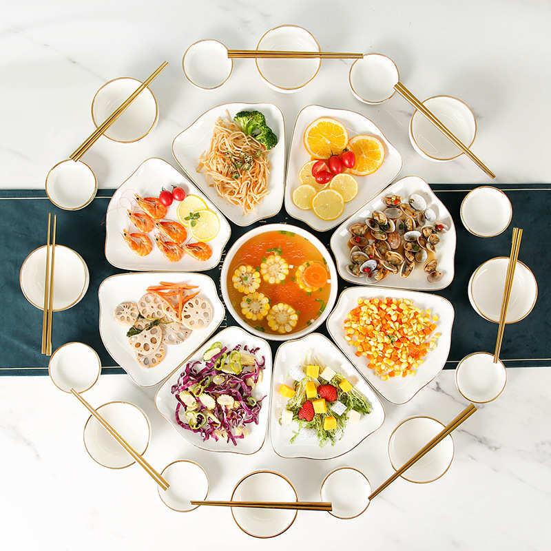 VHM7VHM7年夜饭餐具套装菜盘摆盘扇形盘团圆陶瓷组合拼盘轻奢风格