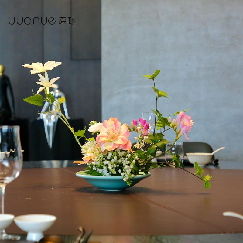酒桌转盘花餐桌摆花圆摆花茶室客厅玄关件假花摆设CZ2022.店餐厅