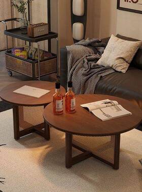 实几木原木茶小户桌型客厅家简约阳台日式沙发圆形用pxx7J76T藤编