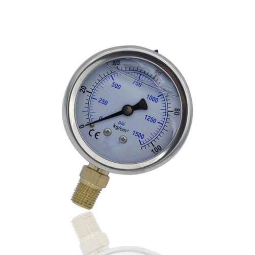 供应不锈钢耐震压力表充油耐振径向注油YN63 100KG/1500PSI 1/4PT