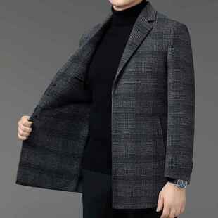 双面羊绒大衣男中款 WL格子羊毛 加端厚保暖绒外长套高休闲羽8809