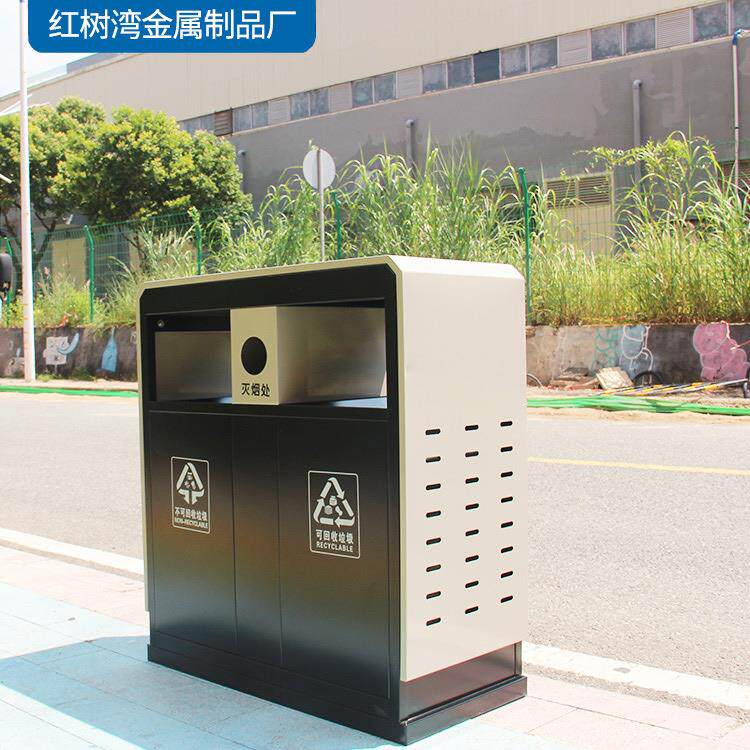 2026新品户外冷轧钢板烤漆金属两分类方形小区环卫垃圾桶耐用