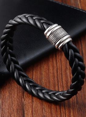 跨欧美不锈钢磁铁扣皮革手链 皮绳手环铸造配手镯饰品20165