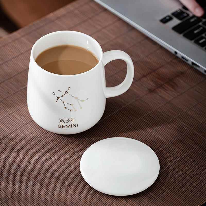 高档白瓷杯子带盖子陶瓷杯专属马克杯男水杯女咖啡杯送礼情侣杯礼