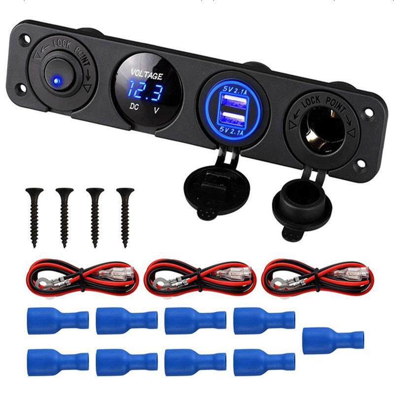 12V4.2A双USB四孔组合改装车充面板电压表点烟器母座开关四合一