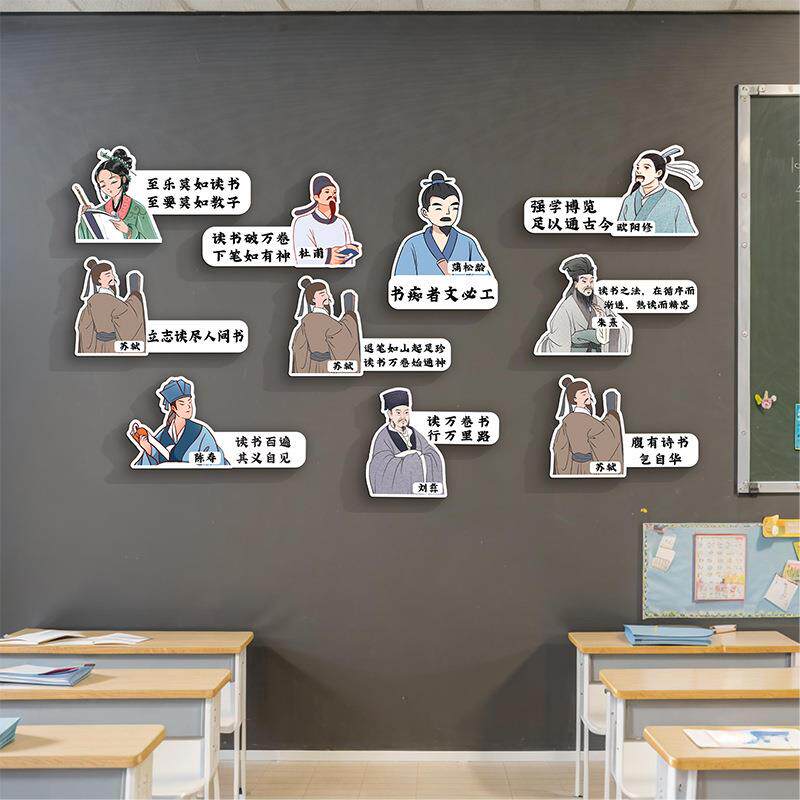 书香班级布教室装饰化墙贴纸黑板文报名人书法VIY学置国风古诗国