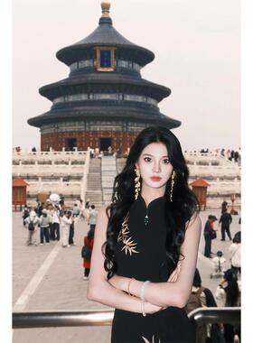 改良旗袍女新中式国风女装2025新款高级感重工刺绣黑色无袖洋装