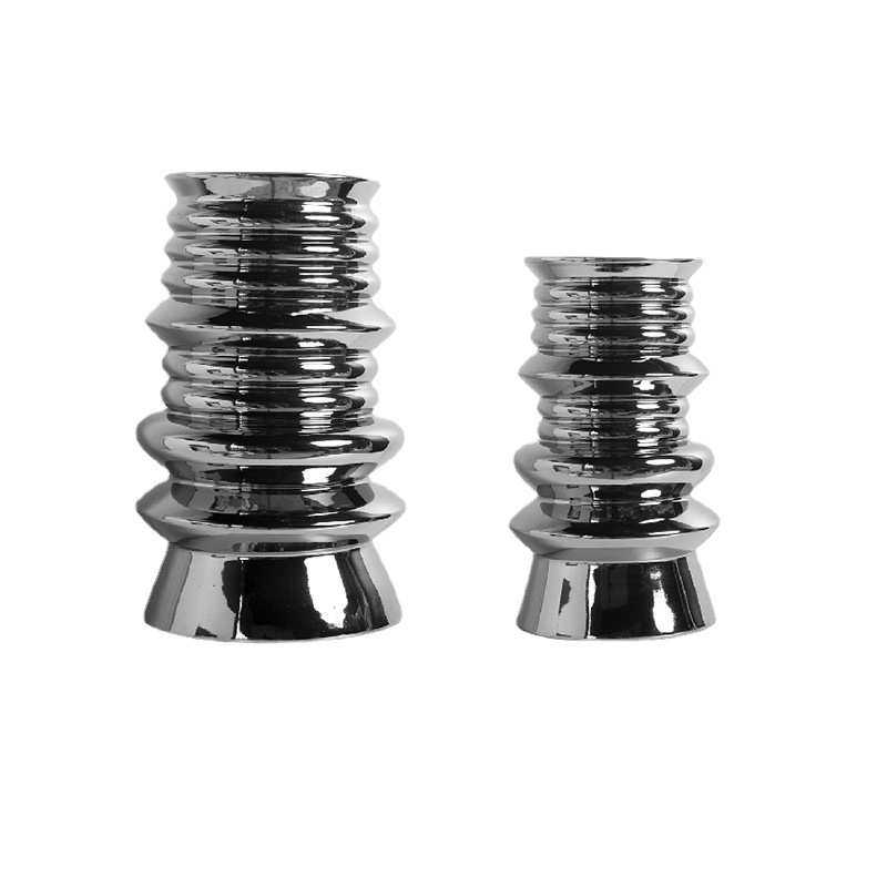 简约现代花瓶银色圈纹陶瓷花器摆件客厅餐桌茶几样板房软装饰品,家居饰品,花瓶,淘宝优惠券,粉丝福利购,淘宝优惠卷