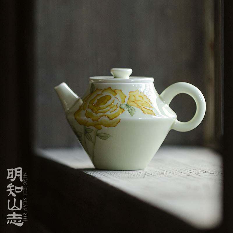 明知山志手绘玫瑰的故事泡茶壶功夫茶具陶瓷釉下彩文人器手执壶
