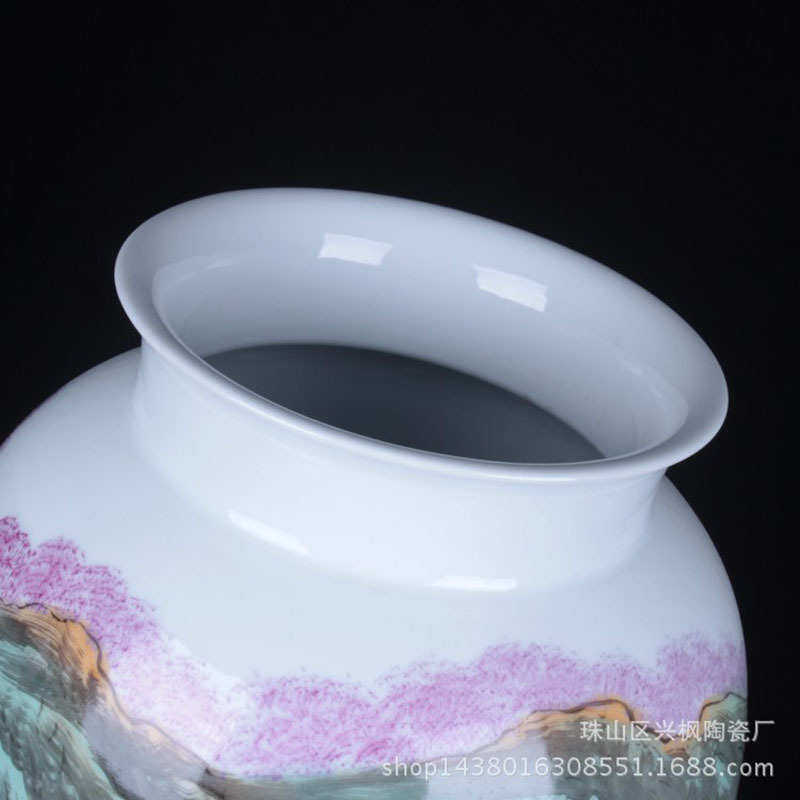 陶瓷花瓶批发供应 名家手绘雪景图大花瓶 现代买家收藏作品摆件