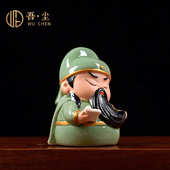 国潮陶瓷关公二爷家居玄关电视柜桌面摆件Q版 饰品 武财神办公室装