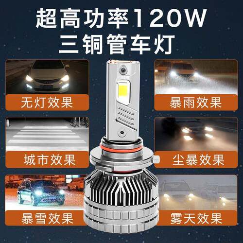 跨境大功率三铜管200W远近一体H4强光H1H7H119005改装汽车led大灯