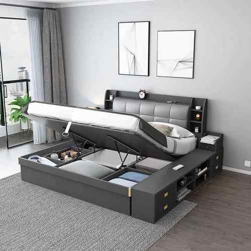 气动.高箱储物床18米1.m1.5主卧小户2型收板式纳ECQ现代简约双人