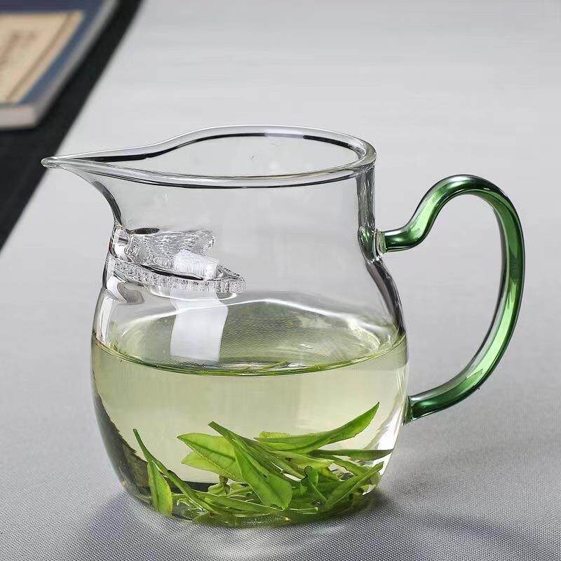 月牙公道杯高硼硅耐热玻璃茶具茶水分离茶海彩色把自带过滤公道杯
