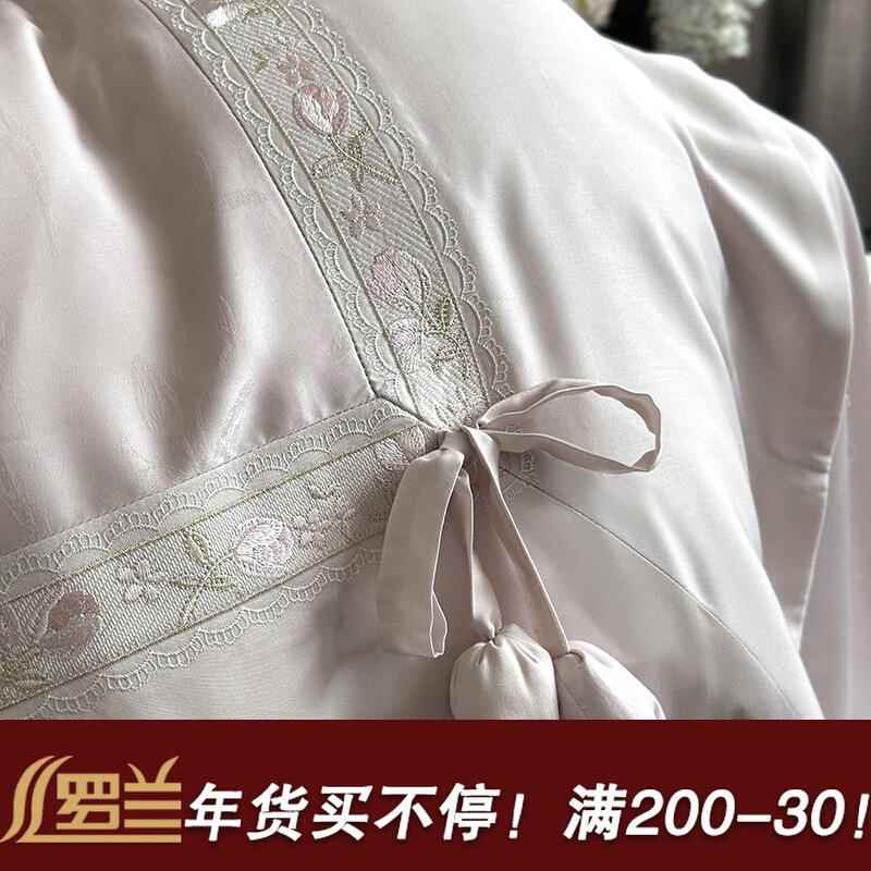 罗兰家纺A类轻奢少女兰精天丝棉纯棉四件套家纺高级春秋床上被套