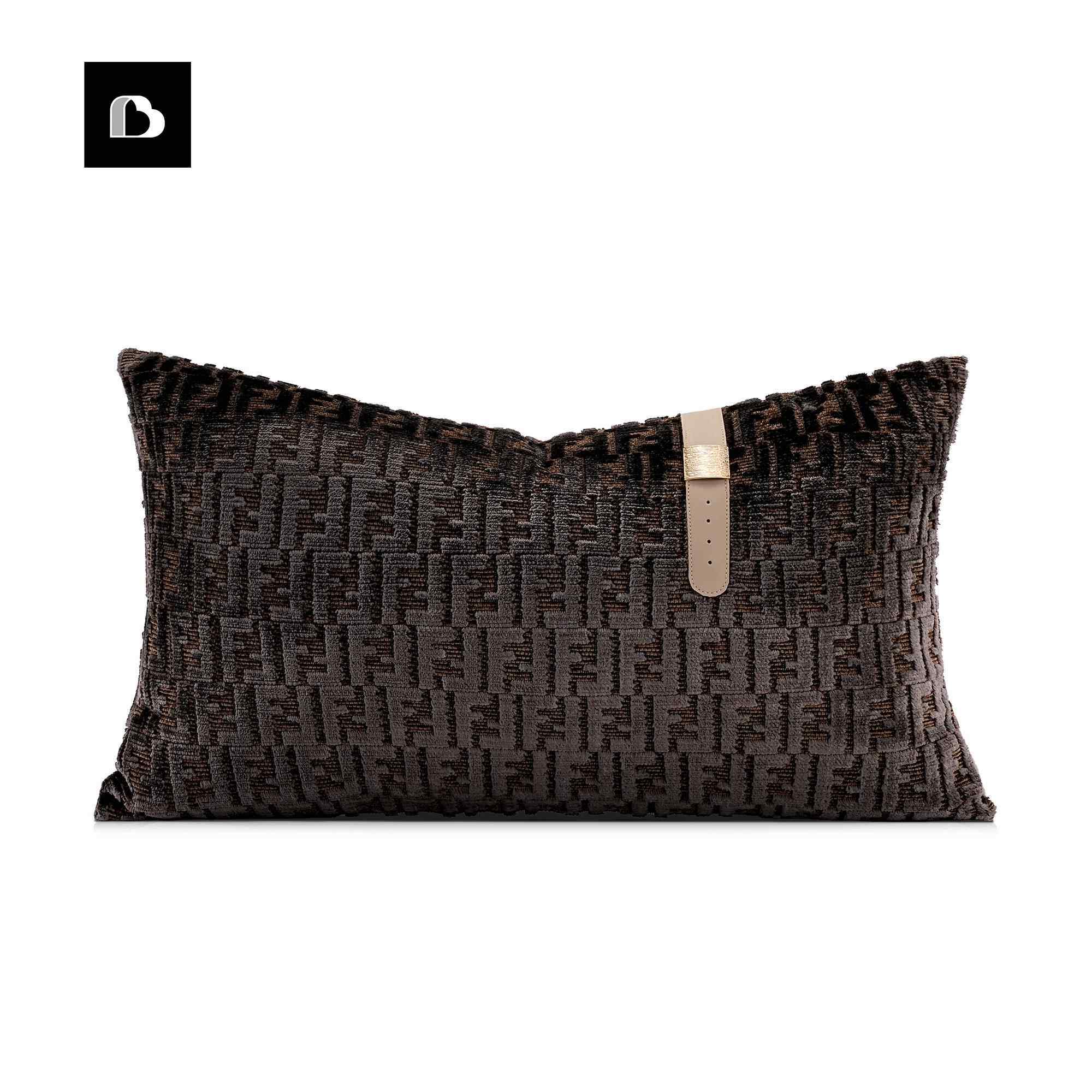 柏洛斯Fluffy轻奢棕色双F割绒高级感酒店长抱枕客厅沙发靠枕套