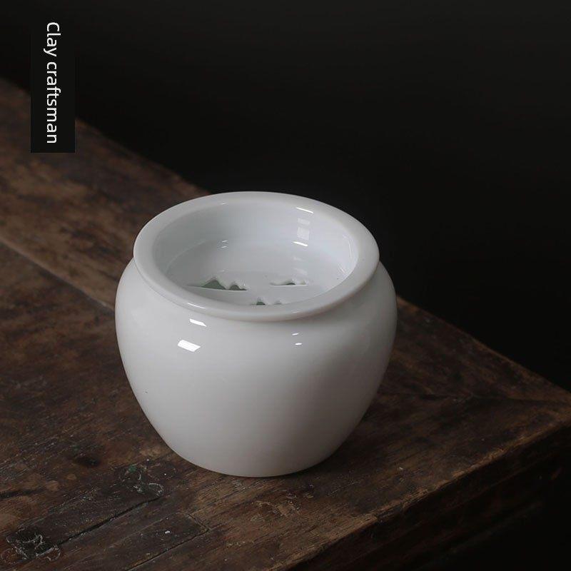陶土匠甜白瓷建水陶瓷家用茶洗缸茶道配件小茶盂水盂带盖笔洗水洗