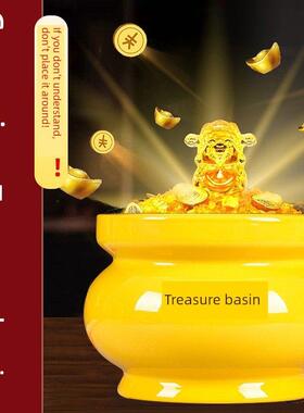 腹部大嘴小陶瓷聚宝盆黄色砾石陶瓷罐粘土黄色聚宝盆饰品招财送礼