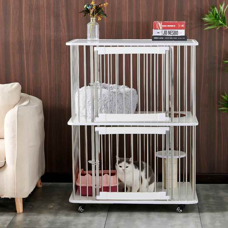 正品猫笼子猫别墅猫柜锈质不钢家用室内豪华木双猫层空间猫舍猫屋图片