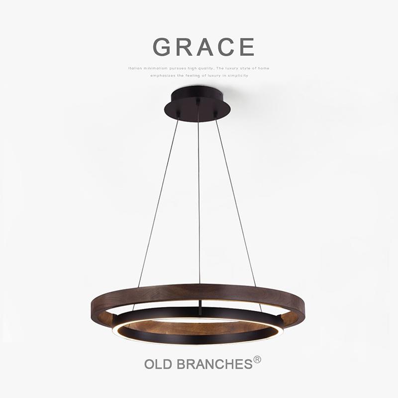 老树枝GRACE北欧中古风吊灯新中式木纹色客厅卧室书房餐厅圆环灯