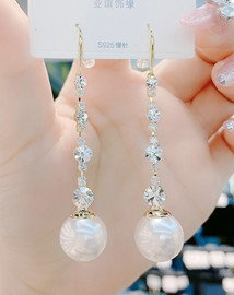 日韩法式高级感长款珍珠，耳坠女网红同款锆石，流苏耳环韩国时尚超仙