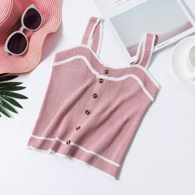 square collar knitting -shirts women panelled cropped tops